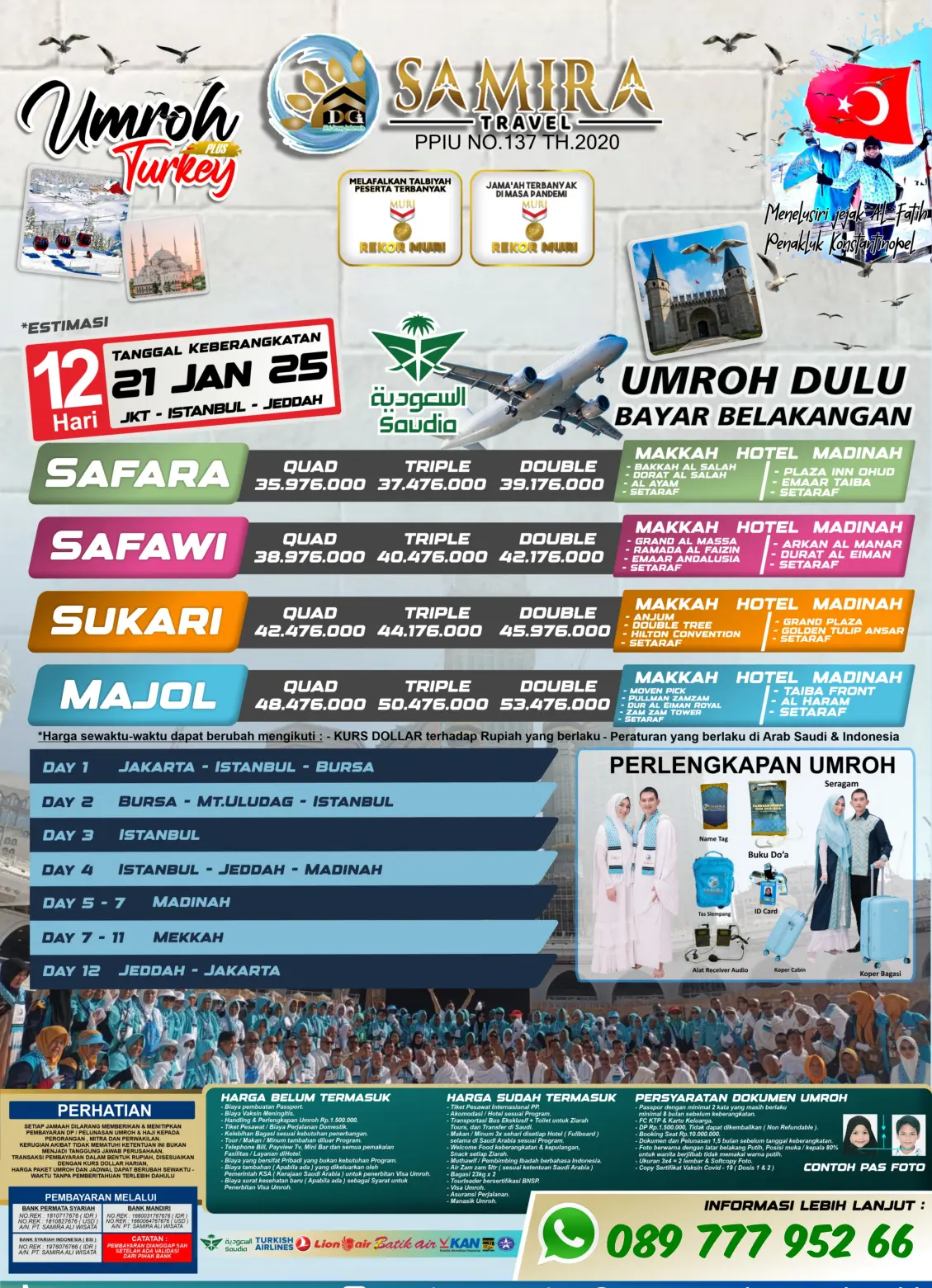 PAKET UMROH PLUS TURKI JAKARTA 12 HARI 21 JANUARI 2025 SAMIRA TRAVEL