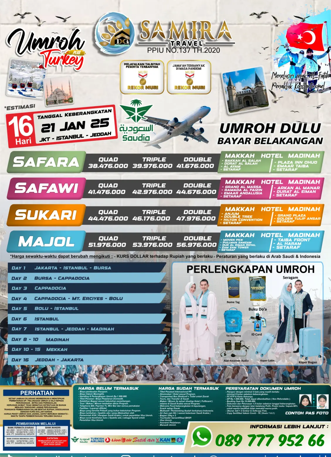 PAKET UMROH PLUS TURKI JAKARTA 16 HARI 21 JANUARI 2025 SAMIRA TRAVEL