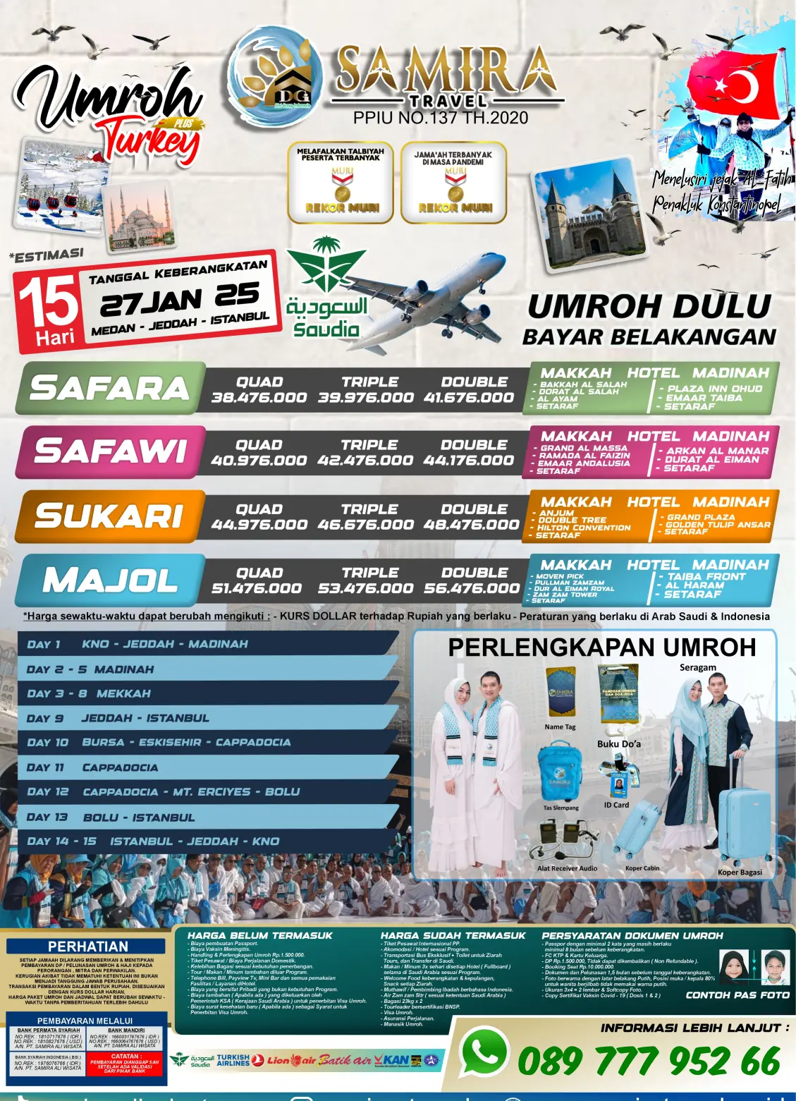 PAKET UMROH PLUS TURKI MEDAN 15 HARI 27 JANUARI 2025 SAMIRA TRAVEL